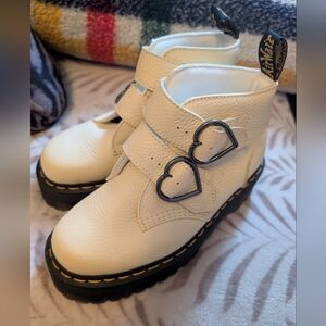 Dr. Martens Cream Heart Buckle Boots